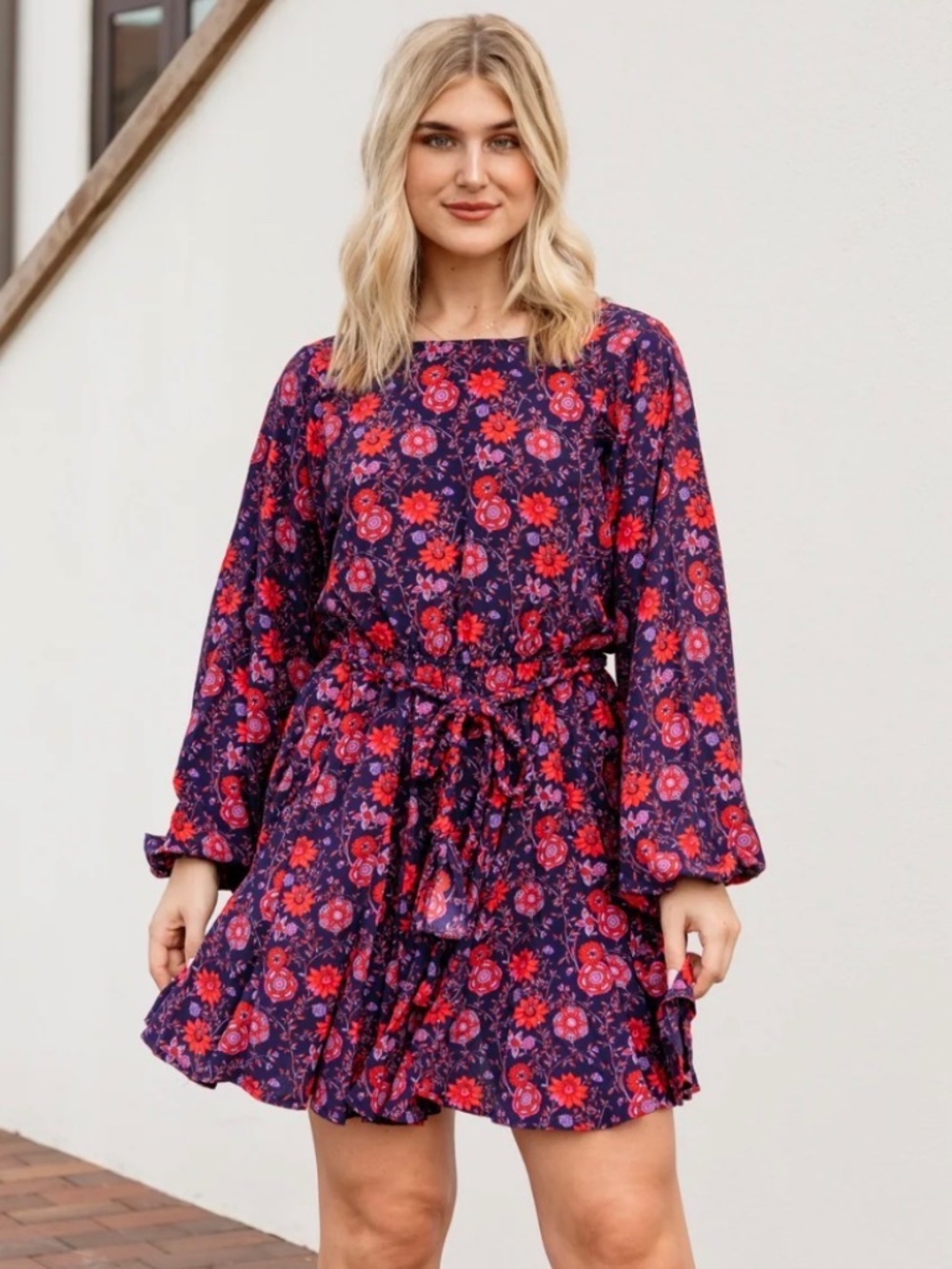 Skies Are Blue Floral Flair Bottom Dress Grape Red Plus Size 3X Balloon Sleeves